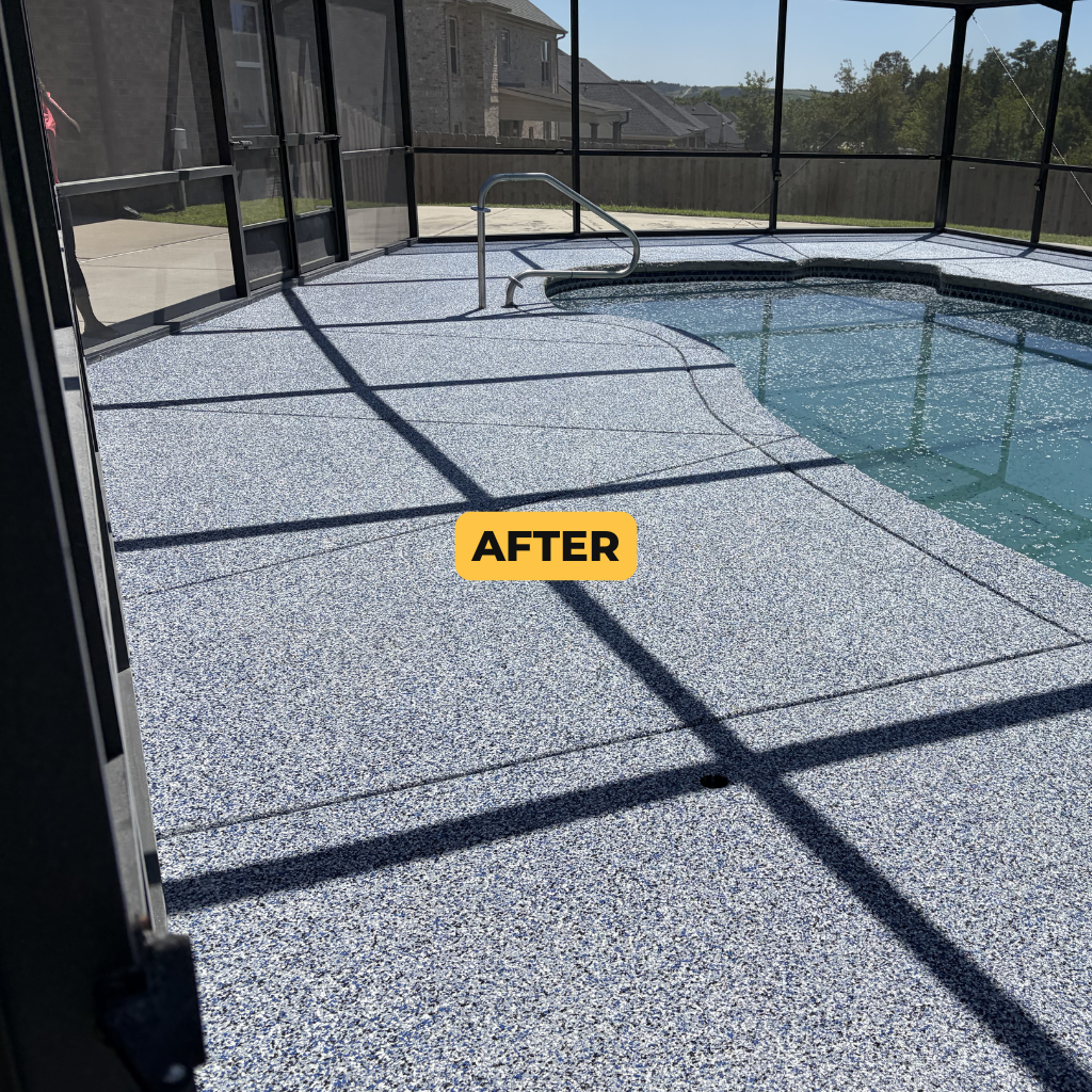 H Greene After Image Screened in pool deck after Titan Concrete Coatings installation in the Augusta area