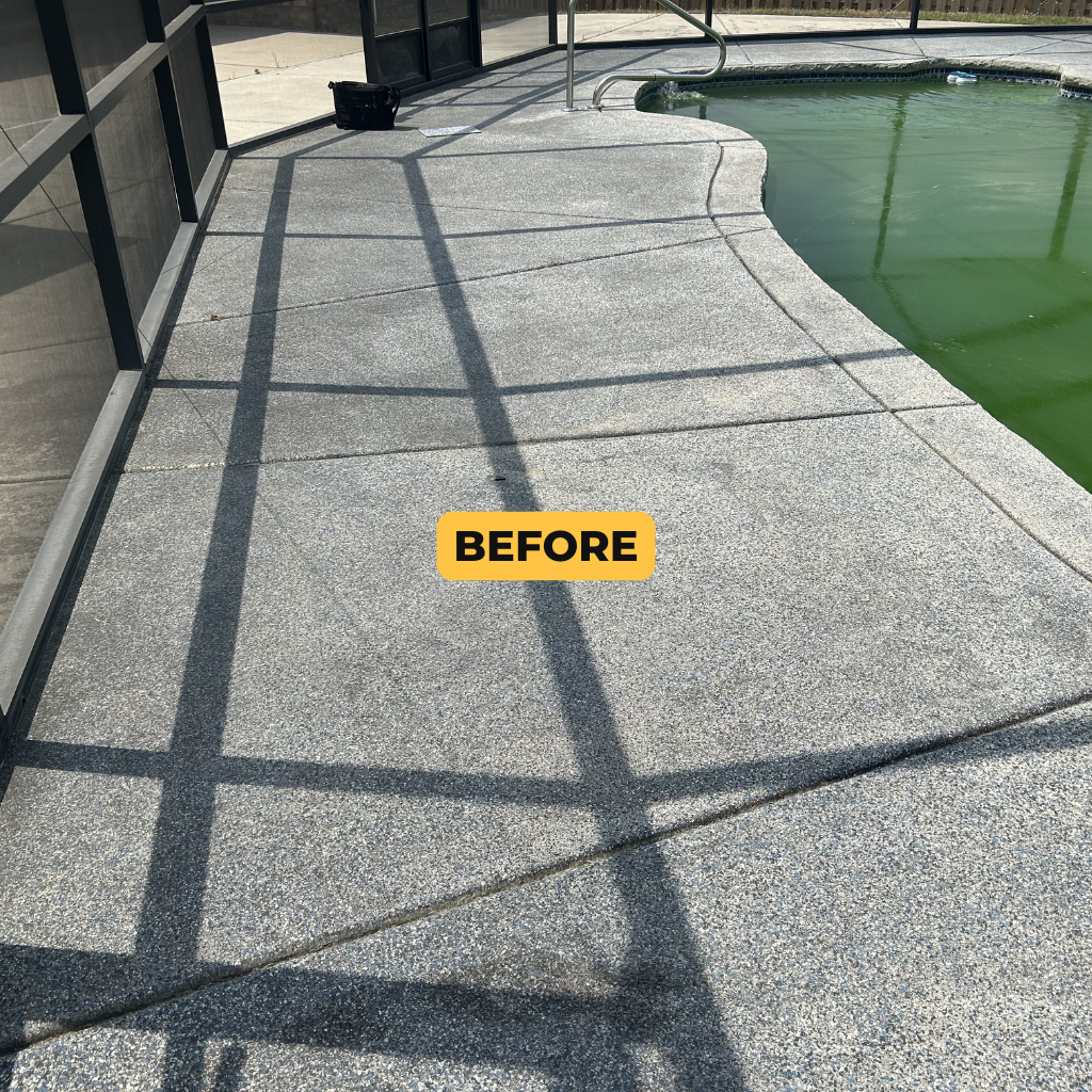 H Greene Before Image Screened in pool deck before Titan Concrete Coatings installation